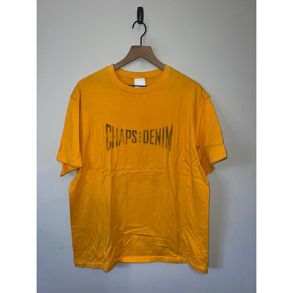 Y2K Chaps Denim Shirt Yellow Short Sleeve Tee 2000s L Large
